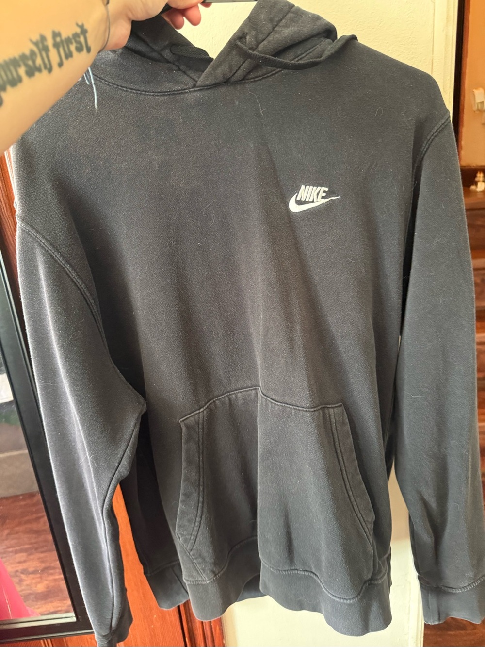 Nike Black Pullover Hoodie with White Swoosh